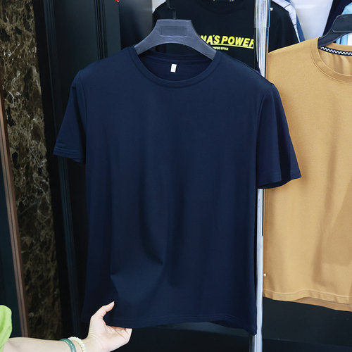 【雅家】撤标撤柜夏季男简约时尚舒适经典纯色桑蚕丝圆领短袖T恤
