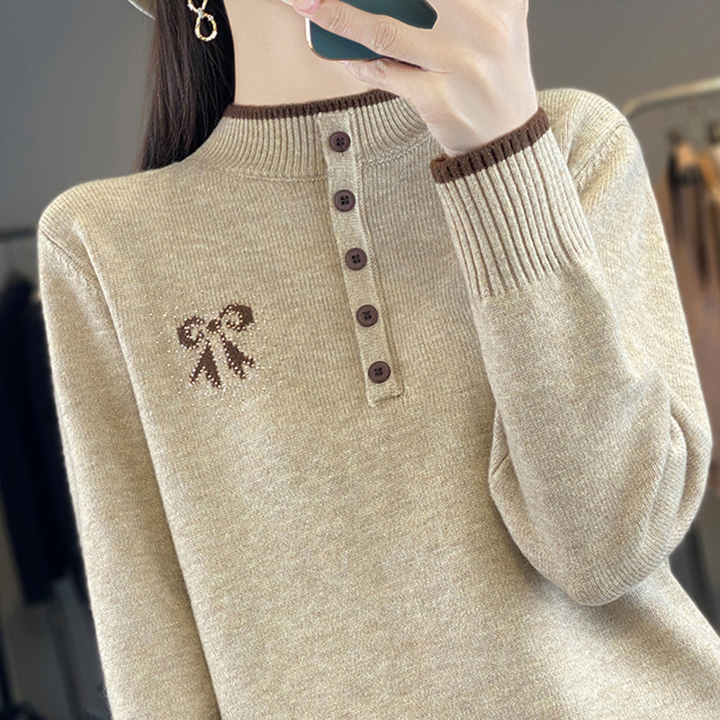 撤标撤柜(A)蝴蝶结刺绣打底衫女洋气内搭特大码女装秋冬针织毛衣,女装/女士精品,毛针织衫,淘宝优惠券,粉丝福利购,淘宝优惠卷