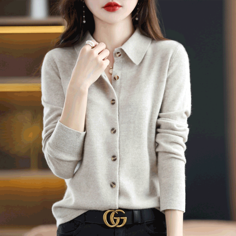 撤标撤柜(A)女春秋款翻领时尚短款纯色大码女装秋冬针织开衫毛衣