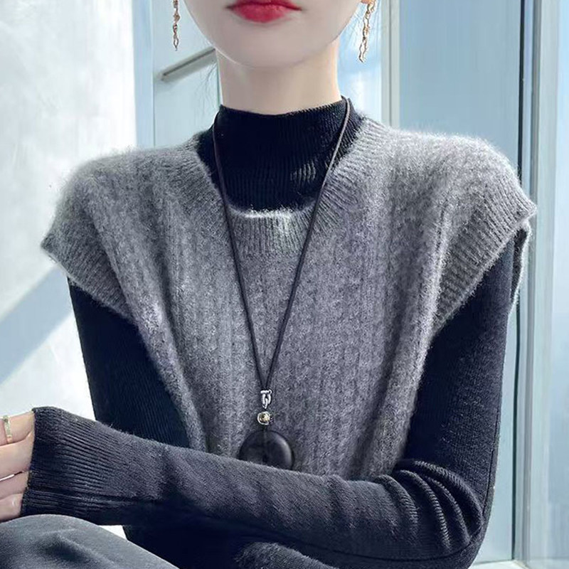 撤柜撤标(A)螺纹坎肩针织马甲背心女春秋外搭洋气大码女装上衣