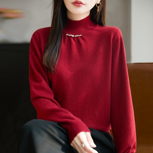 撤标撤柜(A)时尚减龄高领钉珠针织打底衫女洋气女装上衣秋冬毛衣