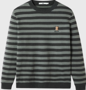 【H家】撤标撤柜2025秋冬男新款条纹绣花加厚休闲圆领长袖针织衫