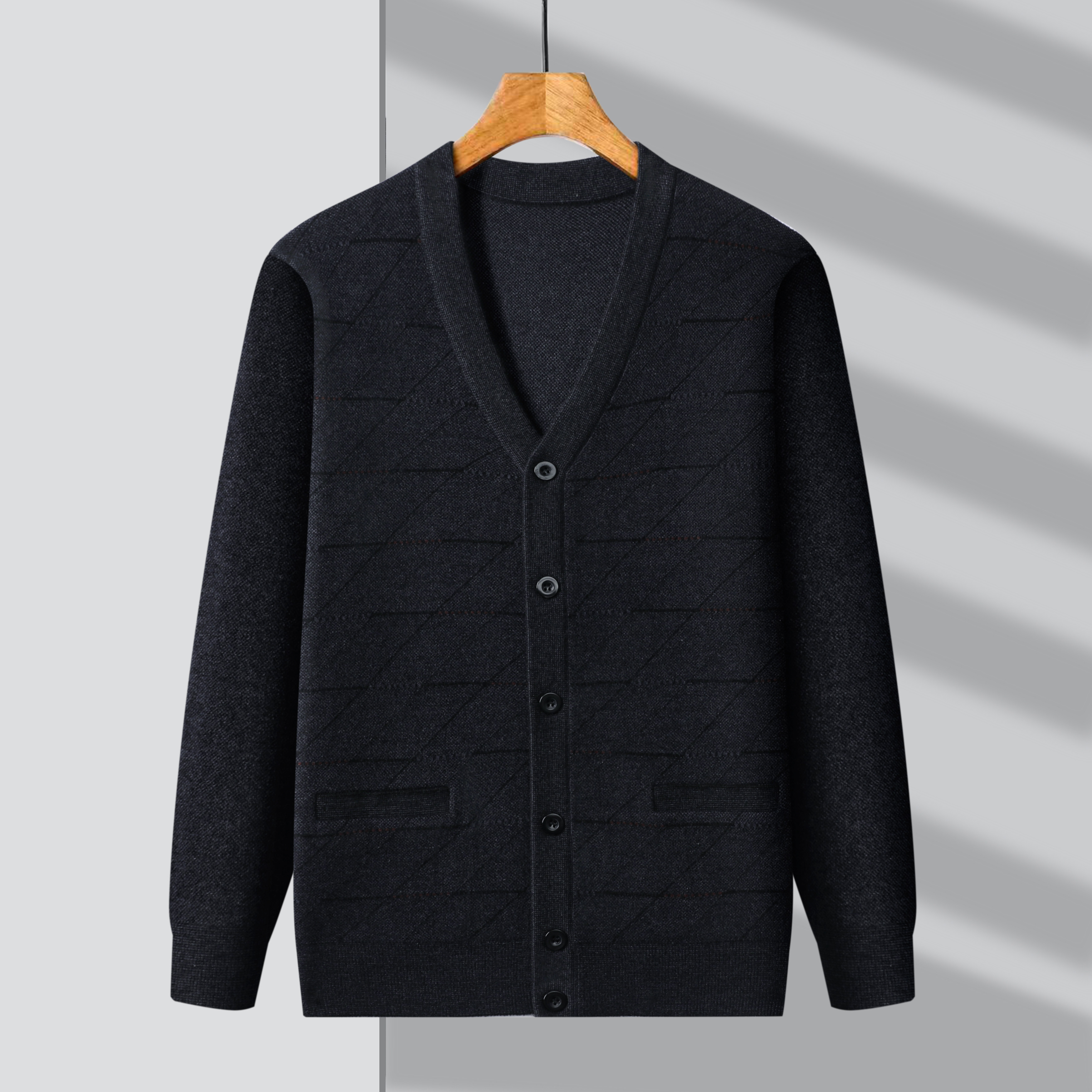 撤标撤柜(C)秋冬男士质感舒适条纹提花双口袋设计V领针织开衫,男装,针织衫/毛衣,淘宝优惠券,粉丝福利购,淘宝优惠卷