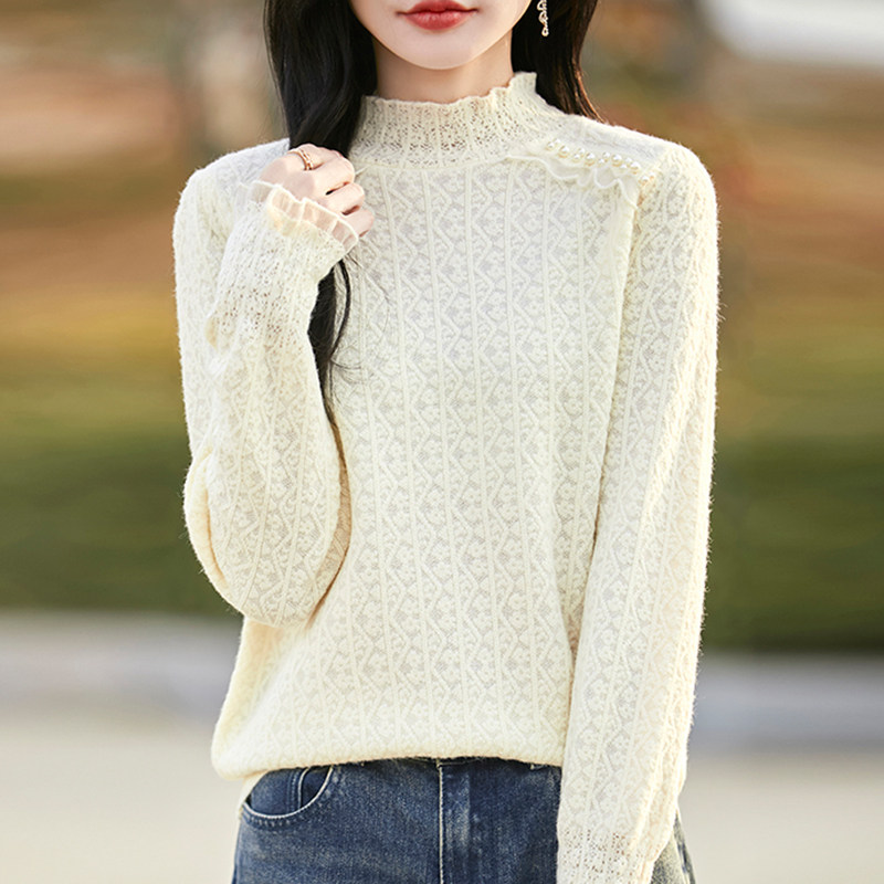 撤标撤柜(A)半高领时尚提花针织打底衫女洋气内搭大码女装毛衣