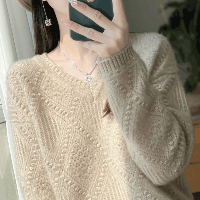 撤柜撤标(A)纯羊毛V领打底衫女厚款内搭大码女装秋冬季针织毛衣