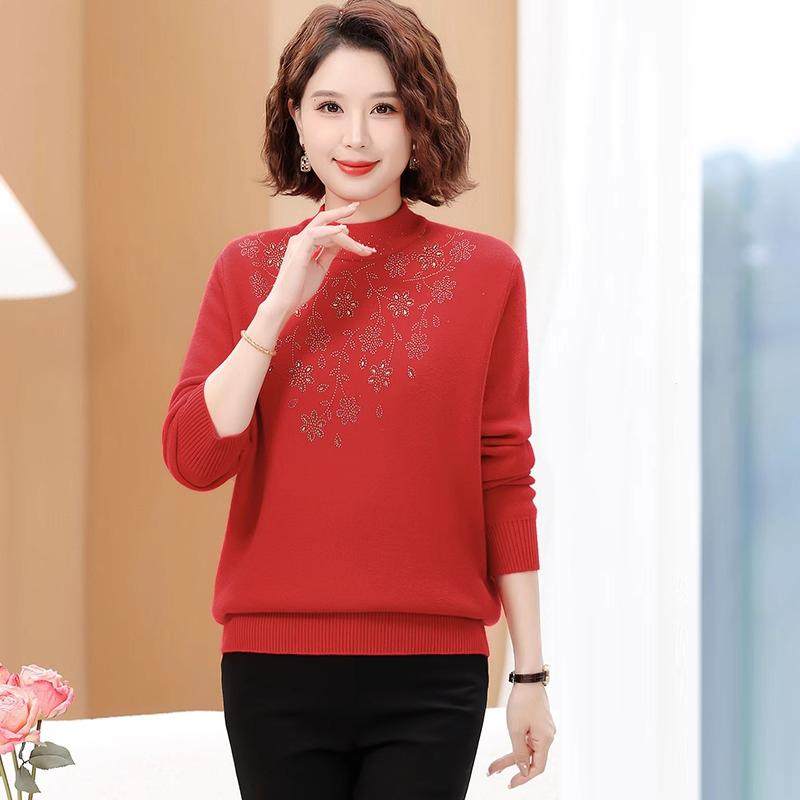 一线撤柜撤标2024年秋冬女新款时尚洋气中老年妈妈装一体绒针织衫