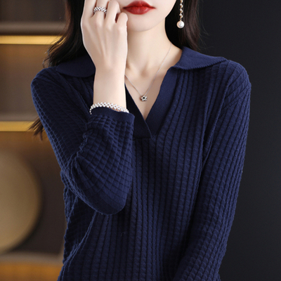 撤标撤柜POLO领打底衫女春秋内搭洋气针织上衣加大码女装秋冬毛衣