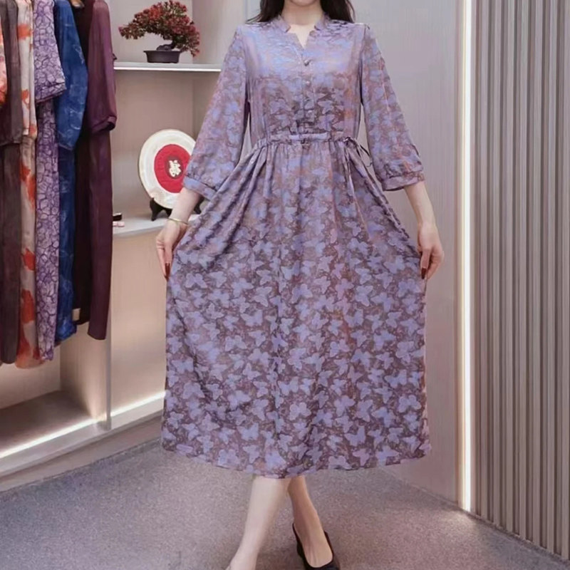 【豆家】撤标撤柜2025年夏新款洋气蝴蝶碎花收腰显瘦小立领连衣裙,女装/女士精品,连衣裙,淘宝优惠券,粉丝福利购,淘宝优惠卷