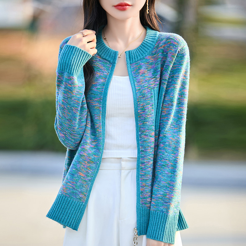 撤标撤柜(A)洋气拉链针织开衫外套女春秋款外穿大码女装秋冬毛衣