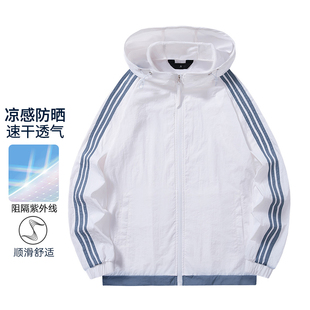 一线撤标撤柜2025春季男时尚个性潮流拼接设计轻薄连帽防晒皮肤衣