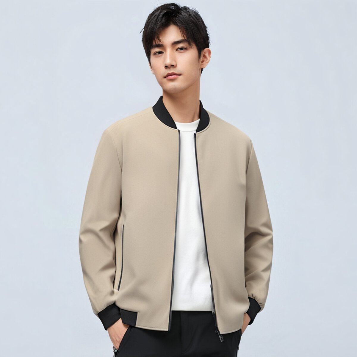 一线撤标撤柜2025春季男新款时尚纯色舒适百搭棒球领休闲夹克外套,男装,夹克,淘宝优惠券,粉丝福利购,淘宝优惠卷