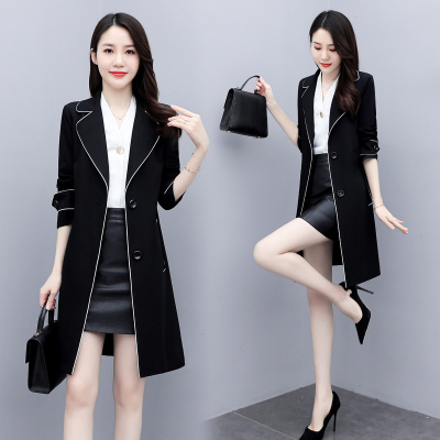 女中长款风衣英伦风西装领