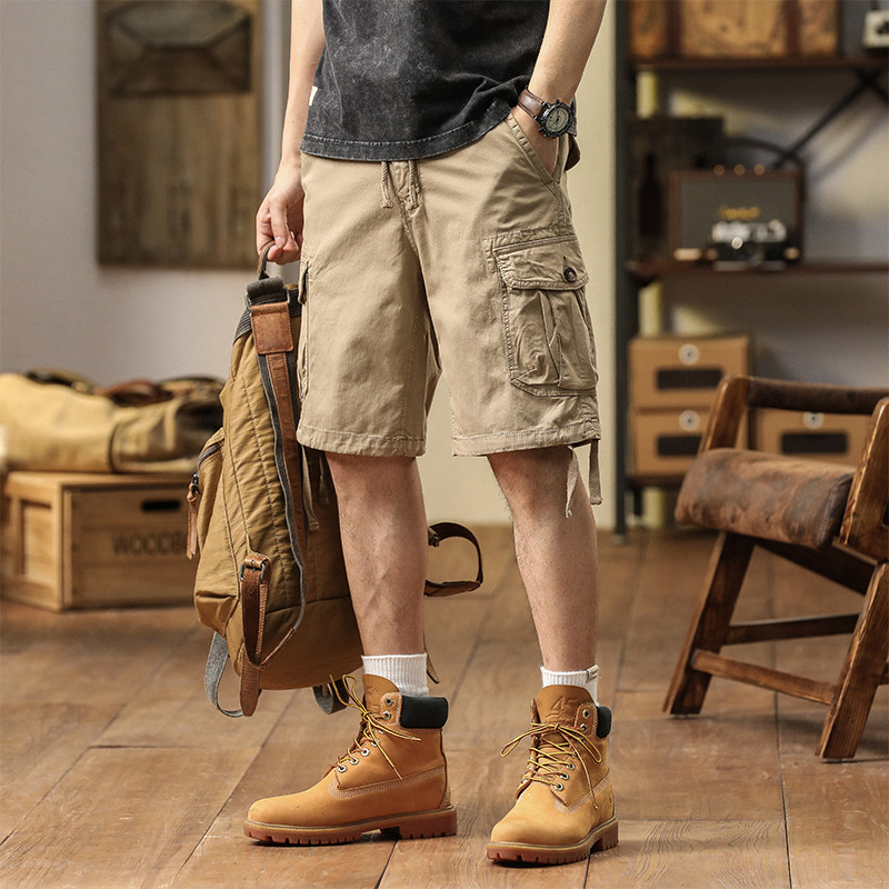 美式复古工装短裤男夏季多口袋宽松直筒五分裤阿美咔叽休闲中裤