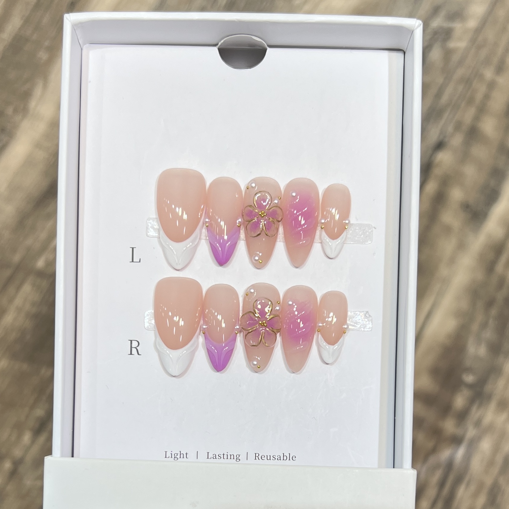 紫色花朵穿戴甲成品美甲贴片