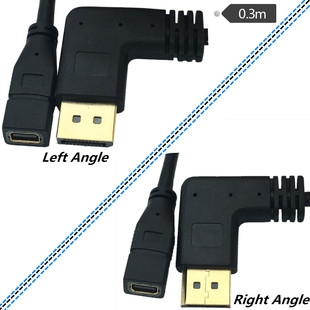 迷你mini Displayport母转大dp90度左右弯头线显卡接显示器连接线