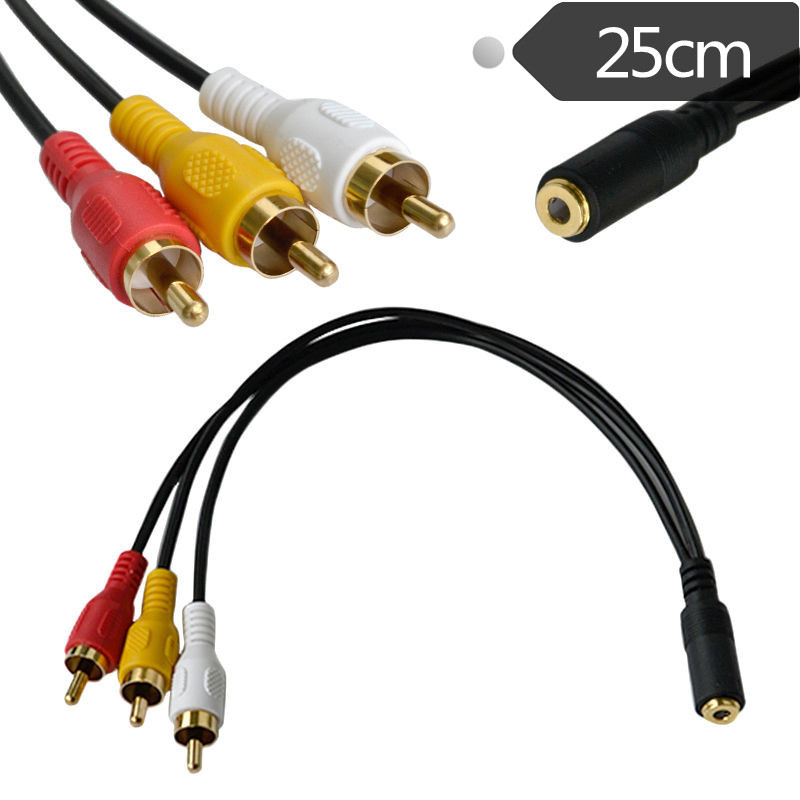 3.5三极母插座转3RCA公插头AV线DC3.5视频音频线转莲花公3RCA