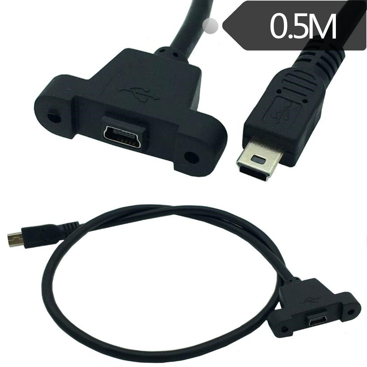 带螺丝可固定挡板线带耳朵MINI USB2.0延长数据充电线迷你T口公母