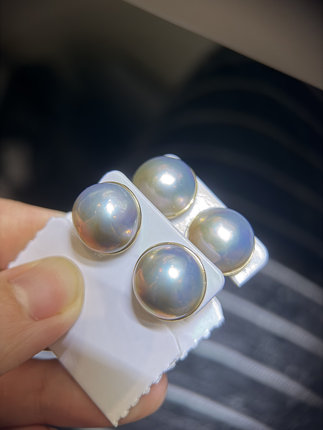 14-15海水马贝珍珠耳钉18k金耳环耳饰礼物