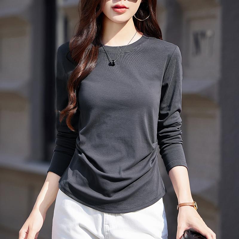 正肩圆领长袖t恤女2025秋季新款