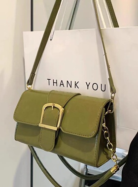 包包女2025新款时尚休闲小方包亮面绿色单肩斜挎包小众气质腋下包