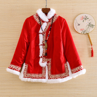 特价美伦新中式改良短旗袍夹棉衣重工刺绣古装汉服保暖短款上衣