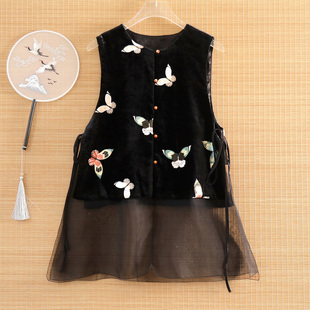 美伦新中式蝴蝶刺绣丝绒马甲女2025秋季设计感小众高级感气质百搭
