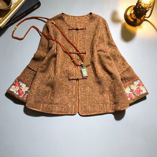 美伦新中式提花上衣女2026早春羊毛刺绣圆领国风气质外套显瘦大码