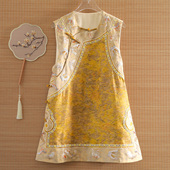 金蝶戏露 桑蚕丝麻提花刺绣马甲2025新中式 国风显贵遮肉改良旗袍