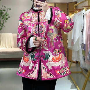 美伦冬装新中式民族风唐装棉服外套2025醋酸水貂毛重工刺绣棉袄女