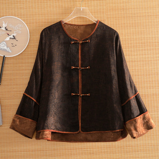 美伦香云纱仙鹤提花大码外套女2025新中式桑蚕丝高端国风贵气上衣