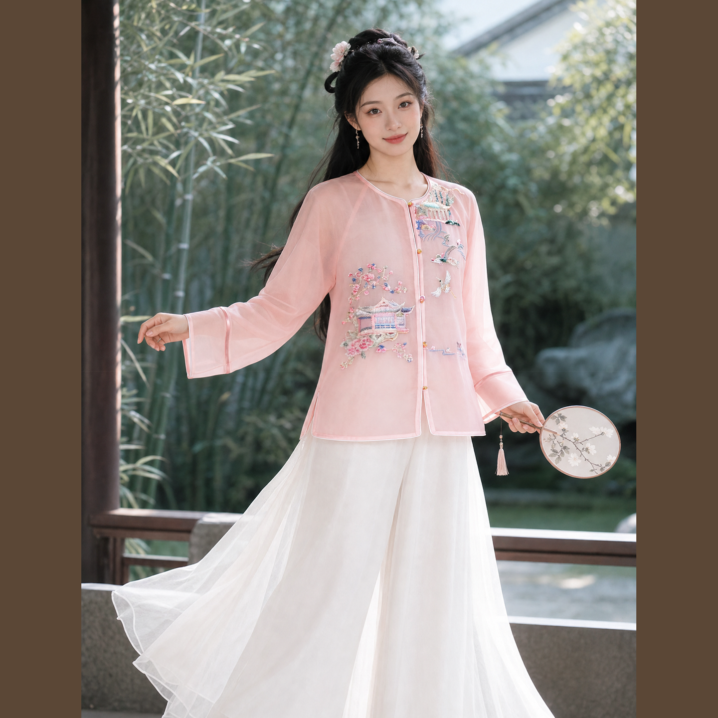 亭台仙鹤|美伦2026新中式真丝欧根纱刺绣开衫高级温柔仙气上衣女