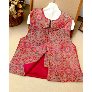 宋锦织韵 美伦2026新中式提花马甲女春夏桑蚕丝气质复古中式上衣