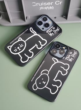 ins风韩素希同款小众小狗iphone15防摔菲林壳12mini苹果14Pro手机壳13半包硬壳11猫咪xsmax可爱个性78plus