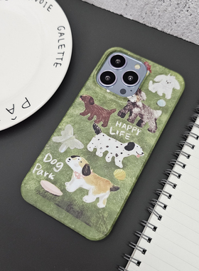 绿色草地小狗15pro菲林壳iphone14手机壳13pro防摔菲林软壳12苹果11xr软妹xsmax小清新78plus全包se3可爱萌宠