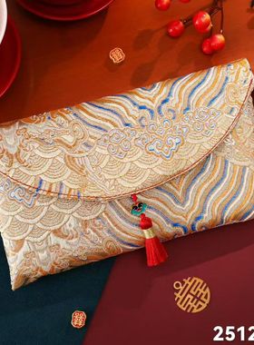 国潮喜庆红包波浪纹理结婚生日满月红包通用新年乔迁布艺万元利是