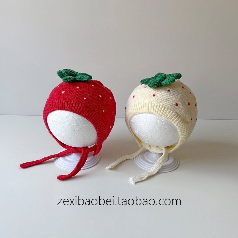 婴儿帽子0到3个月毛线帽冬季保暖小月龄宝宝公主护耳针织帽女宝