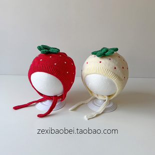 婴儿帽子0到3个月毛线帽冬季保暖小月龄宝宝公主护耳针织帽女宝