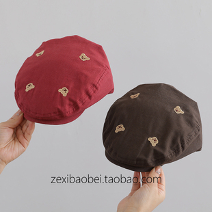 韩系百搭潮儿童帽子春秋薄款男女童前进帽小熊宝宝贝雷帽2026新款