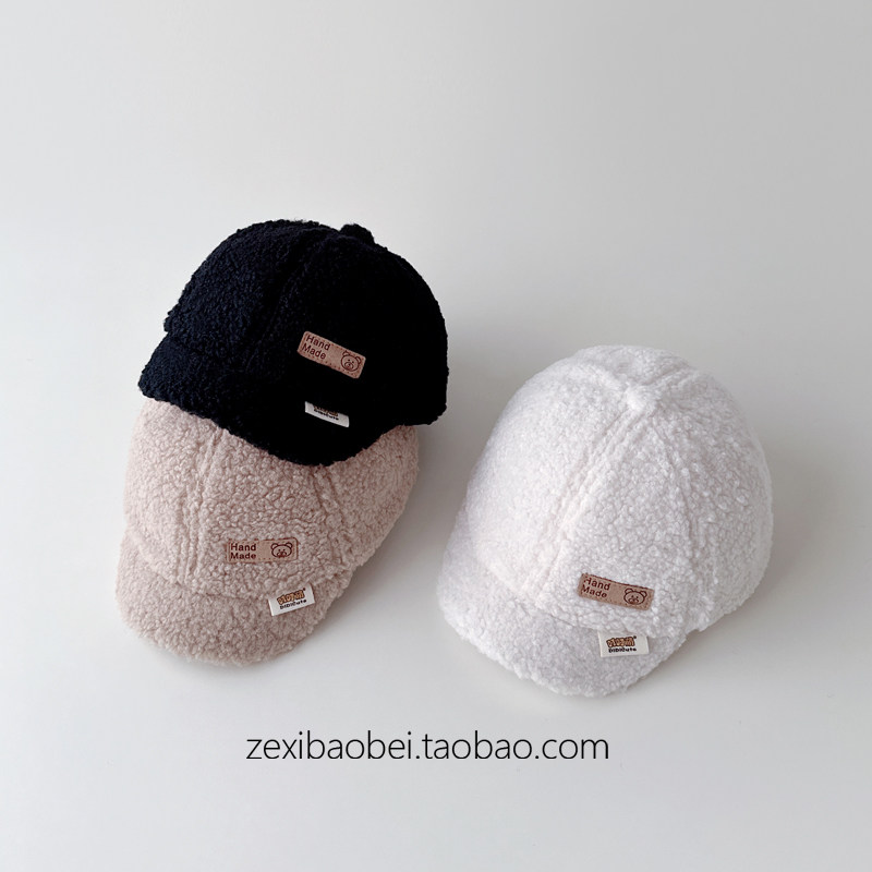 宝宝帽子秋冬款鸭舌帽小熊男女宝羊羔绒保暖婴儿儿童棒球帽潮冬季