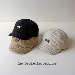 儿童帽子秋冬款鸭舌帽灯芯绒保暖宝宝棒球帽男女宝冬季2025新款潮