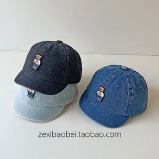 宝宝帽子春秋款鸭舌帽可爱小熊男女宝夏季薄款牛仔布儿童棒球帽潮