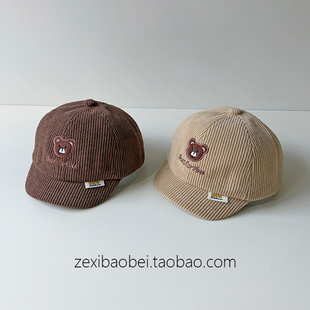 潮 2025新款 宝宝帽子秋冬款 鸭舌帽灯芯绒保暖男女宝婴儿棒球帽冬季