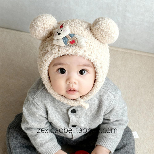 宝宝帽子秋冬款护耳帽可爱婴儿男女宝毛绒帽冬季保暖儿童防风帽潮