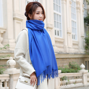 宝蓝色围巾克莱因蓝女款2025新款冬灰色白色粉色围脖印字定制LOGO