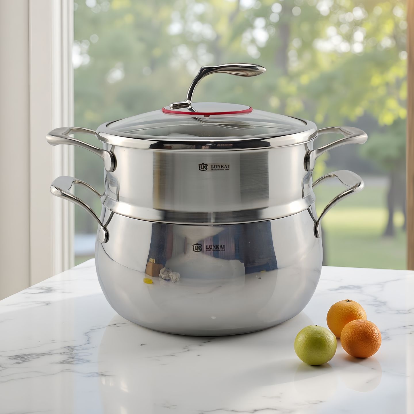 伦凯18/10不锈钢蒸锅汤锅锁水锅