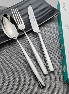 LUCUKU304不锈钢西餐牛排主餐刀叉勺304调羹叉子3件套成人食品级