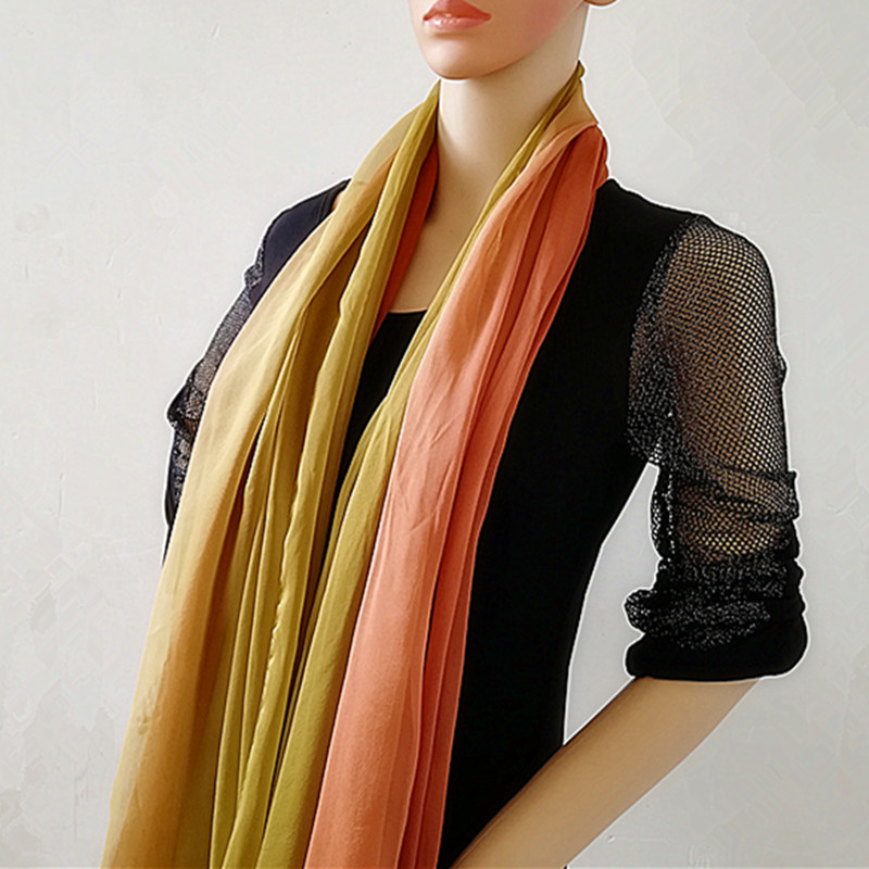 平纹渐变春秋长款防晒真丝围巾