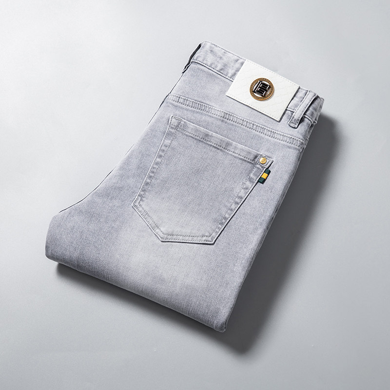 夏季薄款2023高端烟灰牛仔裤男青年复古浅灰宽松直筒春款长裤子男