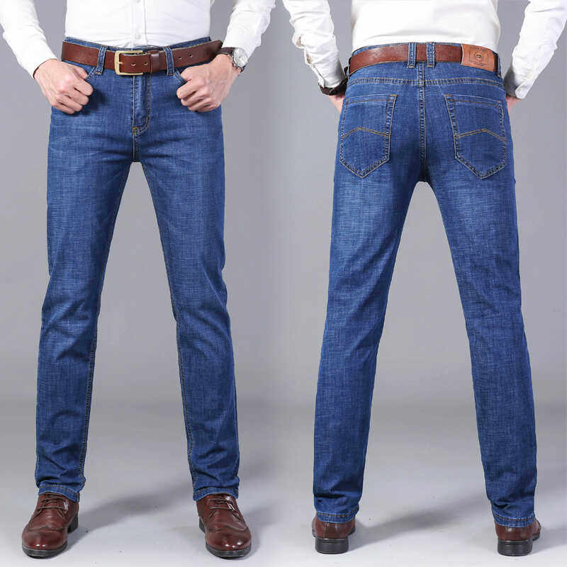 春夏薄款牛仔裤男宽松直筒爸爸弹力大码弹力夏季休闲男士长裤子
