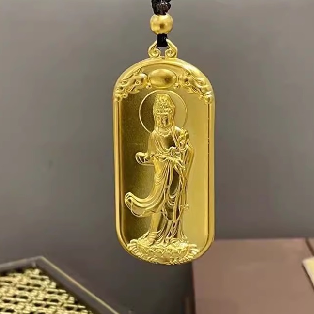 金包银观音菩萨吊坠如来佛心经挂坠守护平安锁骨链毛衣链送男友